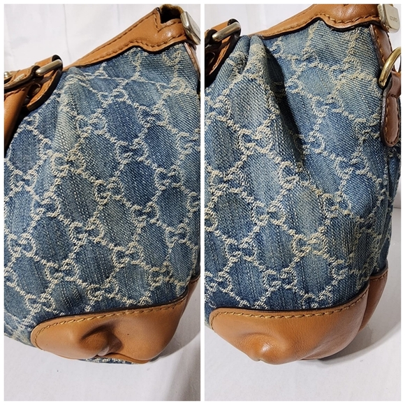 Gucci Denim GG and Leather Medium Sukey Top Handle Tote Bag Blue/Brown - Picture 13 of 16